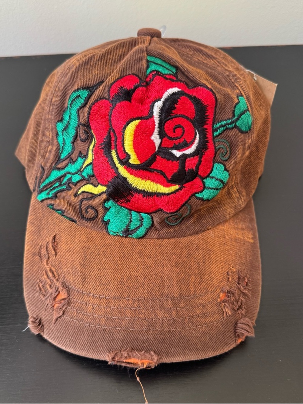 Hattitude Distressed Embroidered Rose Baseball Hat Adjustable NWT